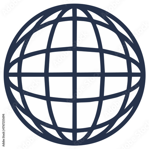 Simple wireframe globe icon representing the world, internet, and global networks