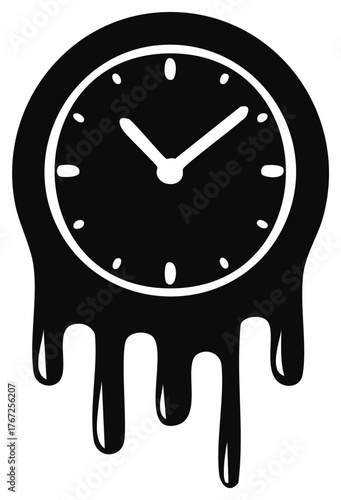 Melting clock face graphic representation of time slipping away