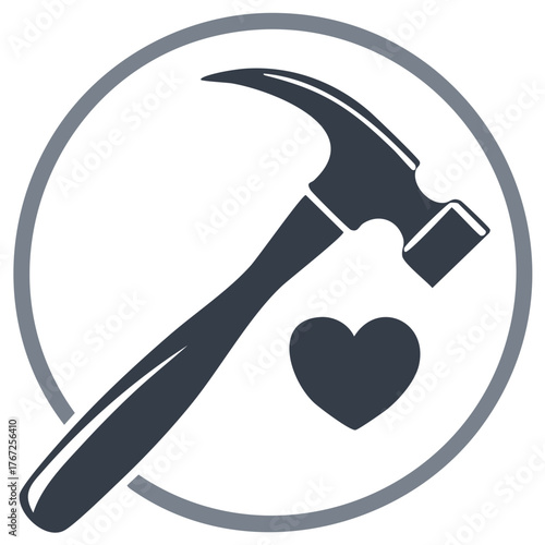 Hammer and Heart Symbol Inside Circle for Construction, Love, or Support