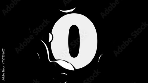White Number 0 Liquid Reveal Graphic Animation Loop Water Drop Text Effect