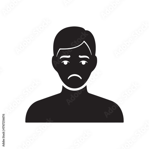 Silhouette vector icon illustration of a person with a dissatisfied expression.
