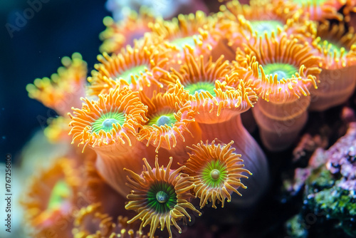 A close-up of newly settled coral polyps beginning to feed