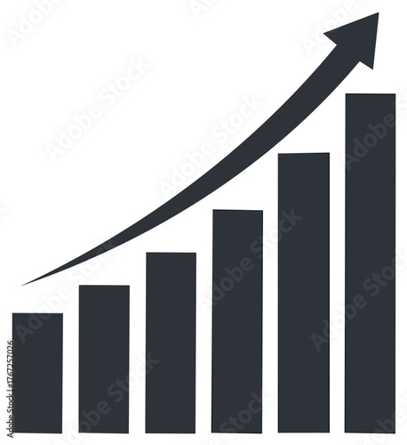 Growing Bar Graph with Arrow Indicates Business Progress and Success