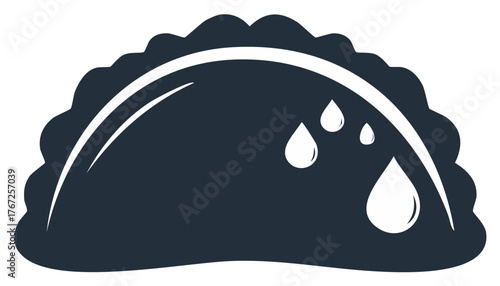 Juicy dumpling icon with ruffled edge and liquid drops; traditional savory pastry vector