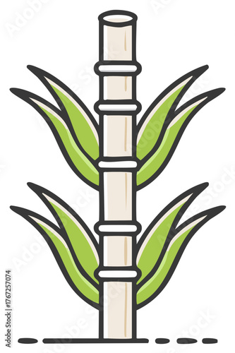 Simple sugarcane plant stalk with leaves vector illustration icon