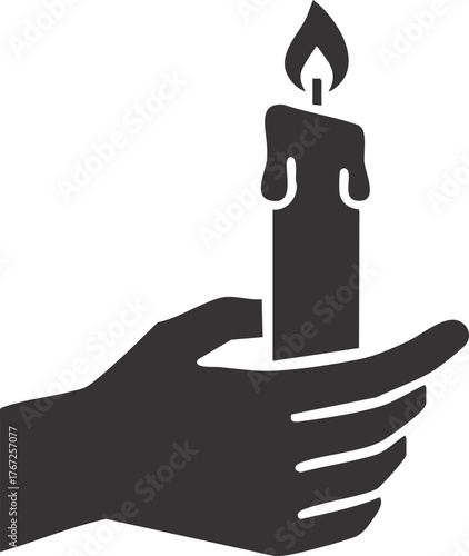 Skeleton Hand Holding Burning Candle Illustration