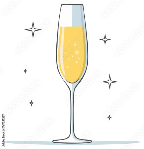 Elegant champagne flute filled with bubbly sparkling wine for a celebration vector illustration