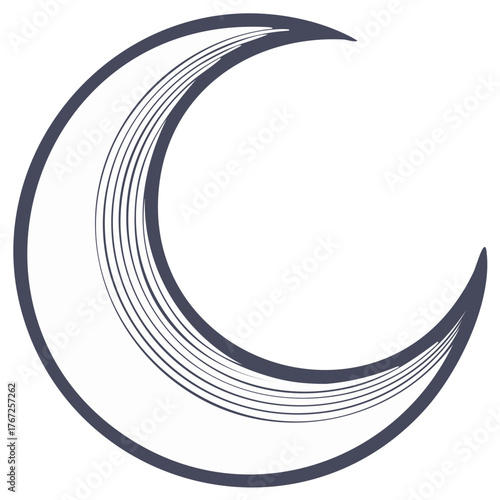 Abstract stylized crescent moon graphic design element with flowing lines celestial symbol