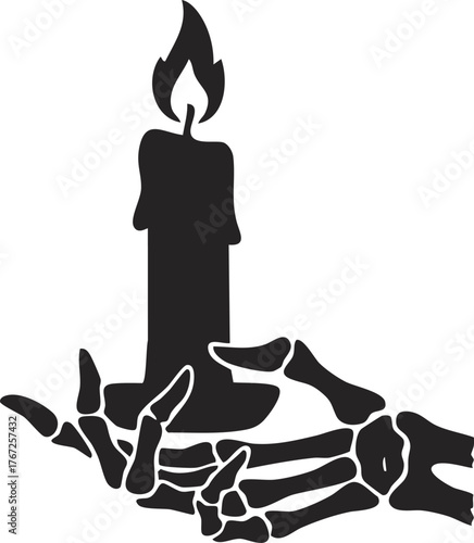 Skeleton Hand Holding Burning Candle Illustration