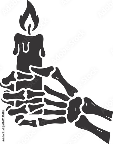 Skeleton Hand Holding Burning Candle Illustration