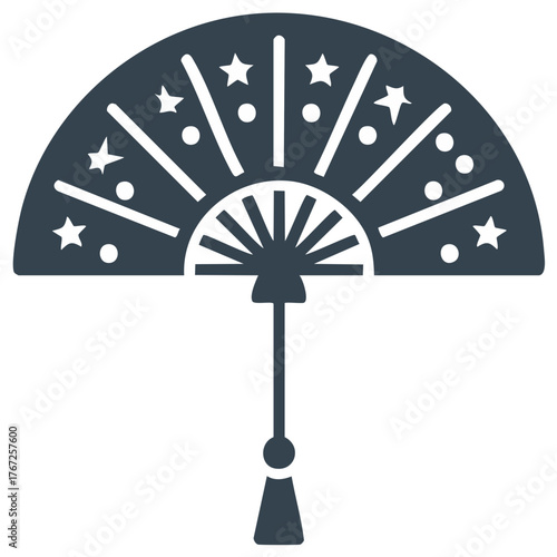 Decorative fan with star and dot pattern, traditional accessory for cultural events