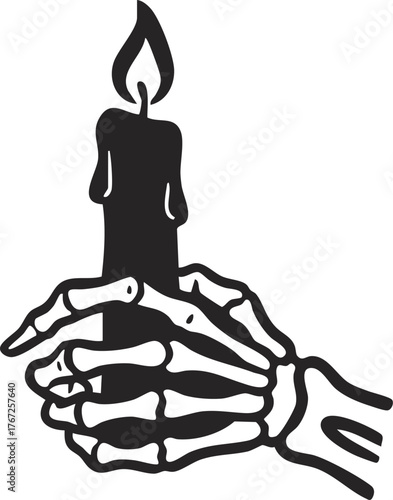 Skeleton Hand Holding Burning Candle Illustration