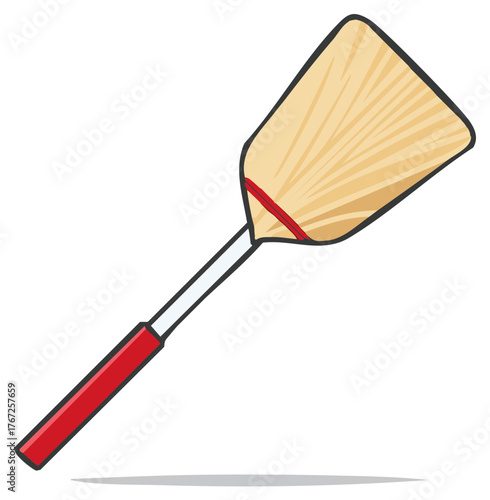 Stylized Broom Illustration Featuring a Tan Sweep and Red Accents for Cleaning and Home Organization Concepts