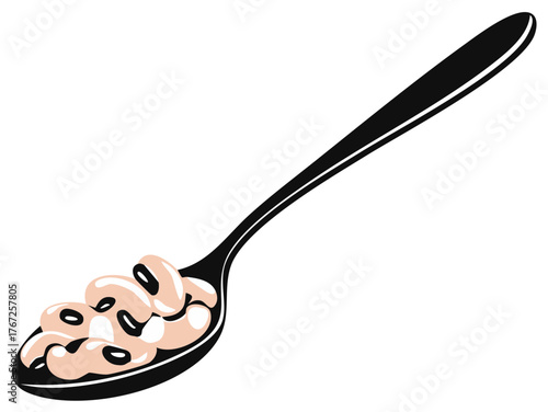 A spoonful of black-eyed peas in a simple black spoon vector illustration
