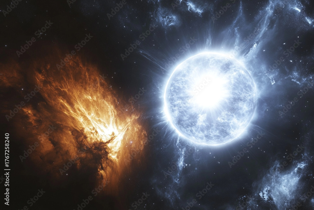 Fototapeta premium A deep-space capture of a white dwarf consuming a companion star 