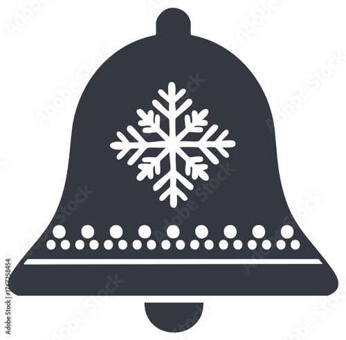 Stylized winter holiday bell with snowflake motif and festive border decoration