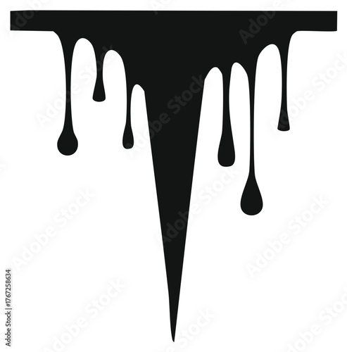 Abstract black liquid dripping flowing down creating organic messy shapes an artistic graphic design element