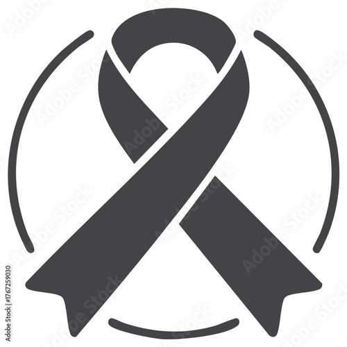 Gray awareness ribbon icon with a partial circle graphic symbol