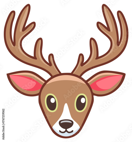 Cute cartoon deer illustration with large eyes and branching antlers