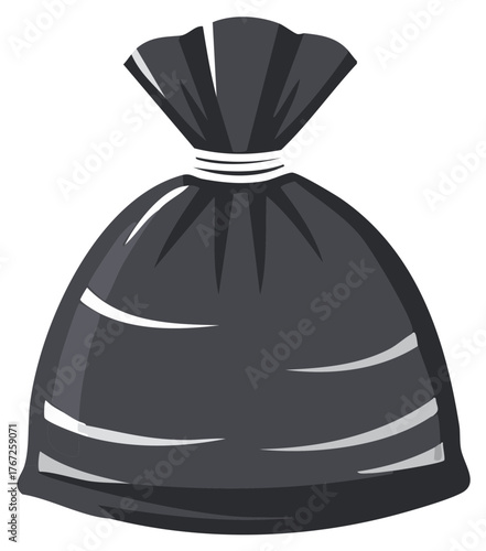 Sealed Black Trash Bag Isolated Illustration Emphasizing Waste Disposal and Garbage Collection