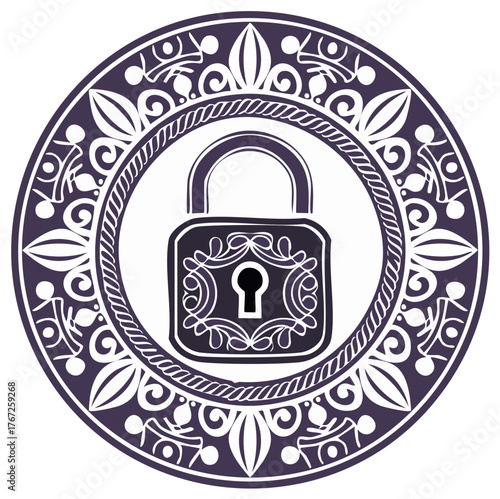 Ornate Lock Emblem Secure Security Symbol Vintage Design