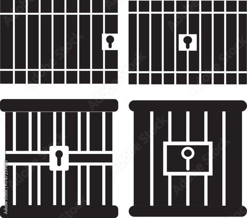 jail icon set. Editable stroke. Trendy glyph icon of secure jail cell structure