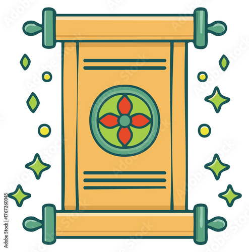 Ancient Scroll With Decorative Seal and Magical Sparkles