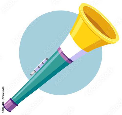 Vector Illustration of a Colorful Toy Horn or Vuvuzela on Blue Circle Background