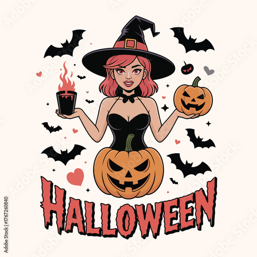 Happy Halloween, Happy Witch, Pumpkins