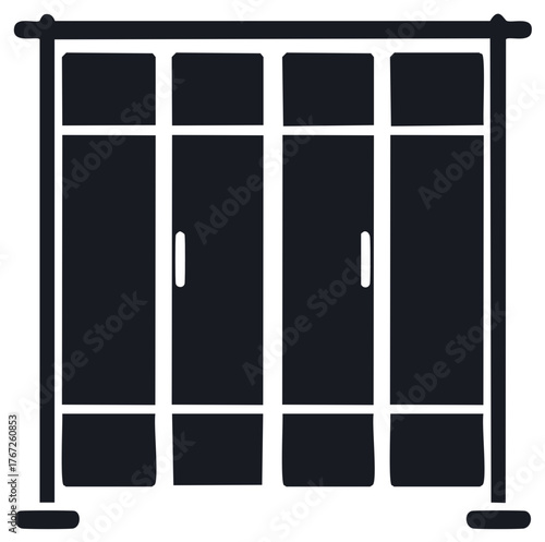 Simple black and white sliding door illustration. Closed doors concept.