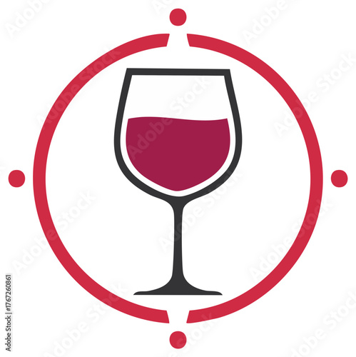 Wine tourism and exploration concept logo with a red wine glass inside a compass