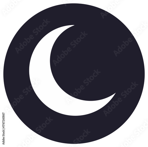 Minimalist Crescent Moon Icon on Dark Circle Background