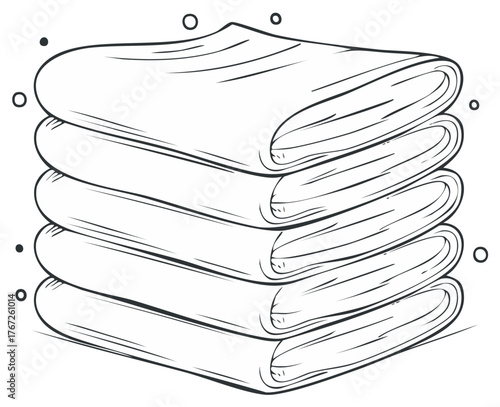 Stack of folded soft towels or linens in a simple line art illustration