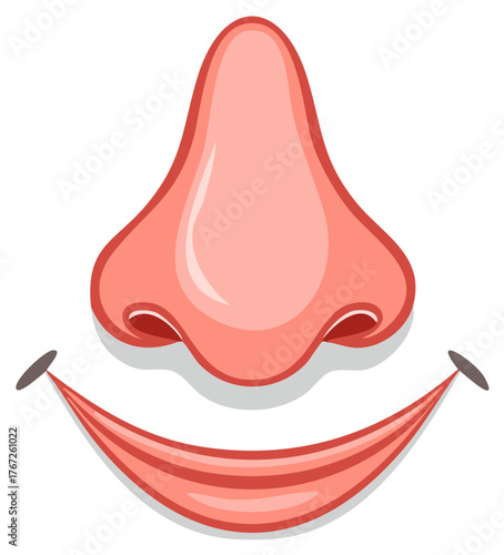 Cartoon nose and smiling mouth illustration for playful design