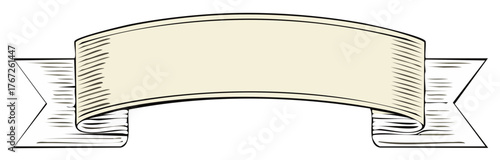 Curved vintage ribbon banner illustration in an engraving style with space for text
