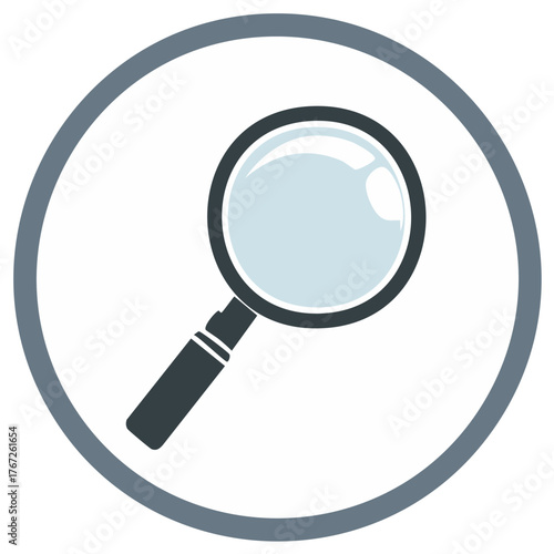 Magnifying Glass in a Circle Frame Icon, Search Symbol, Research Tool for Investigation, Zoom, Focus and Finding