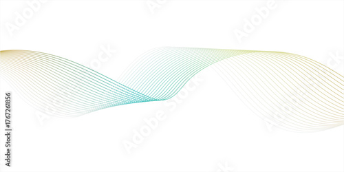 Elegant abstract wave background with smooth flowing gradient lines in green and gold tones on a white backdrop, creating a modern, minimal, and futuristic design for technology or business themes.