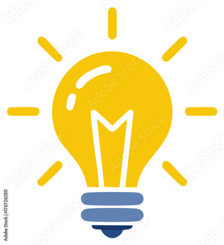 Yellow Idea Bulb Cartoon Symbol Creative Concept Light Blue Base Innovation Vector Design