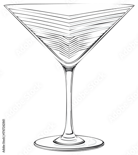 Elegant Martini Glass Illustration with Liquid Lines Inside the Glass