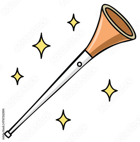 Shiny clean makeup brush with glowing sparkles. Cosmetic beauty tool for facial hygiene and care.