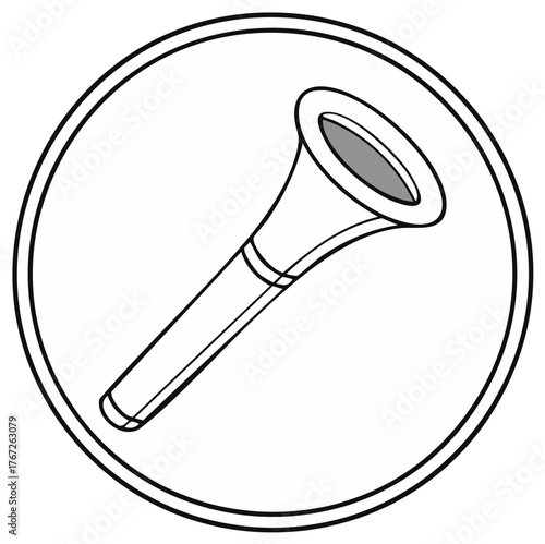 Illustration of a bugle inside a circle, evoking musicality and heritage.