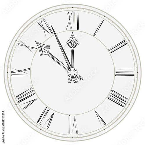 Classic Roman Numeral Clock Face Depicting Almost Five O'Clock Hour Timing