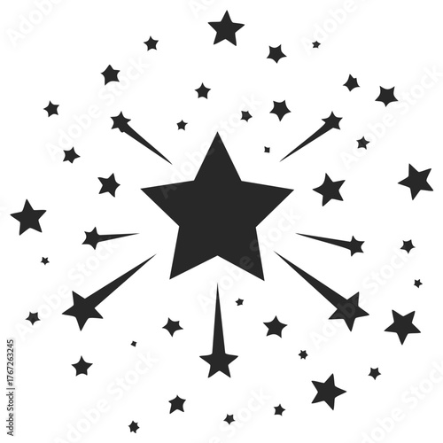 Star burst, celestial vector illustration of various sizes stars with shooting comet trails