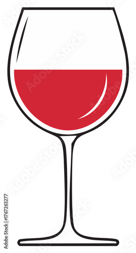 Glass of Red Wine with Elegant Silhouette and Simple Outline