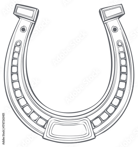 Traditional horseshoe detailed line art drawing symbolizing good luck and western culture