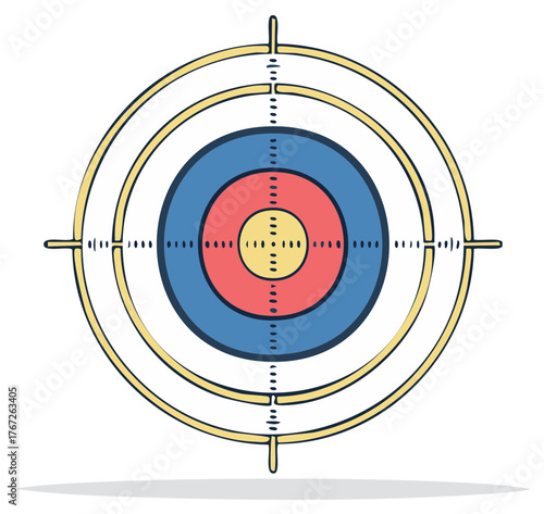 Colorful concentric target with crosshairs for accuracy and precision illustration