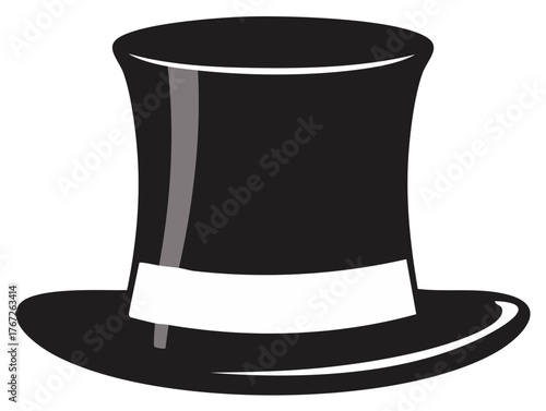Classic black top hat with white band elegant fashion accessory illustration