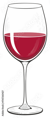 Elegant Sketch of Red Wine in a Clear Glass with Textured Detail Illustration