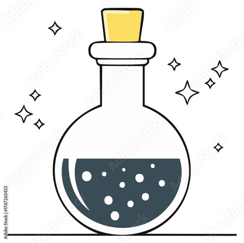 Sparkling Potion Bottle with Bubbles and Cork