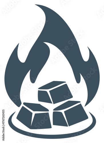 Stylized Fire Flame with Coal Blocks Power Fuel Energy Source Icon Graphic
